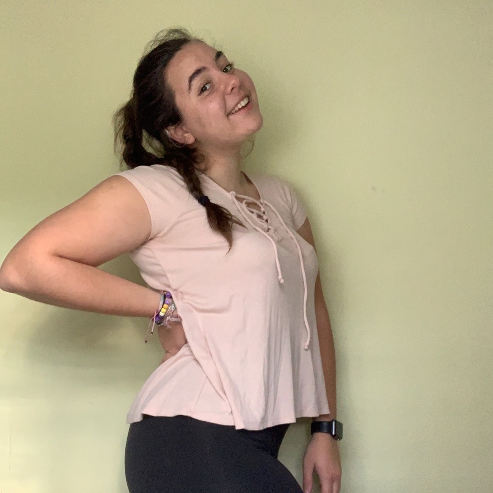 ❤️Hollister pink lace up top